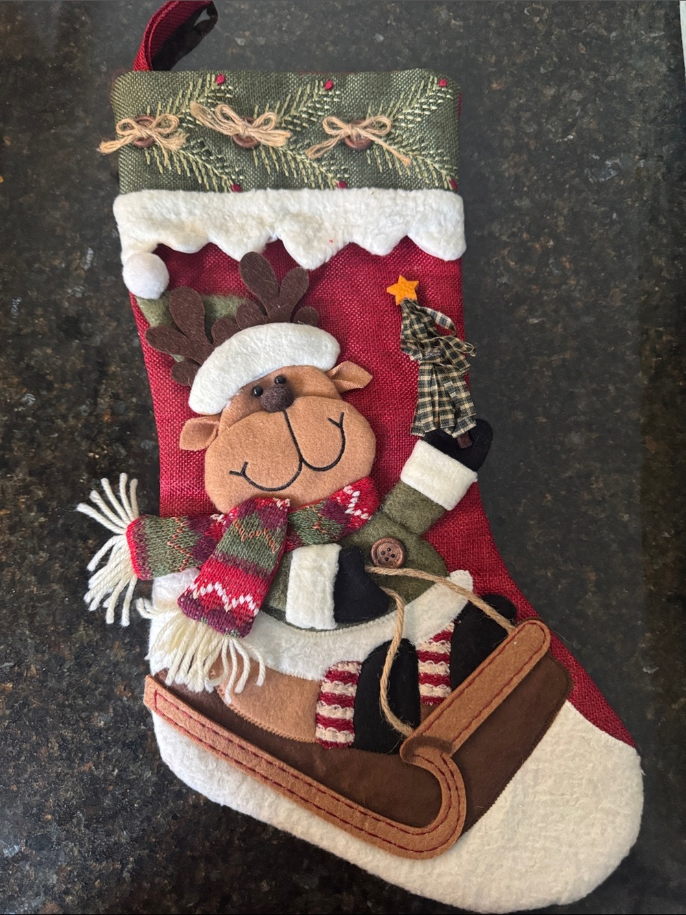 Festive Red Reindeer Holiday Stocking - Charming Appliqué Design